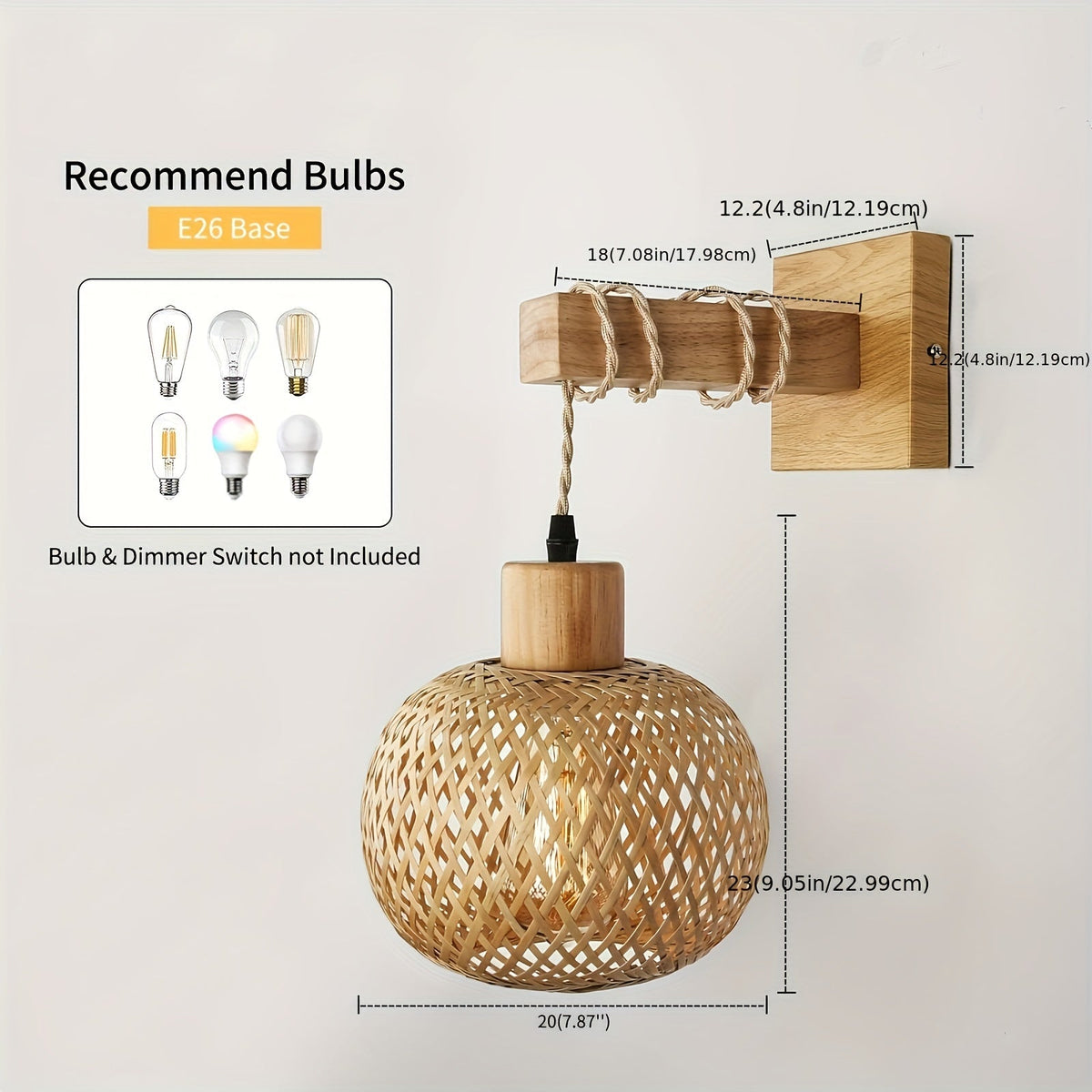 Rustic Wood & Rattan Wall Sconce