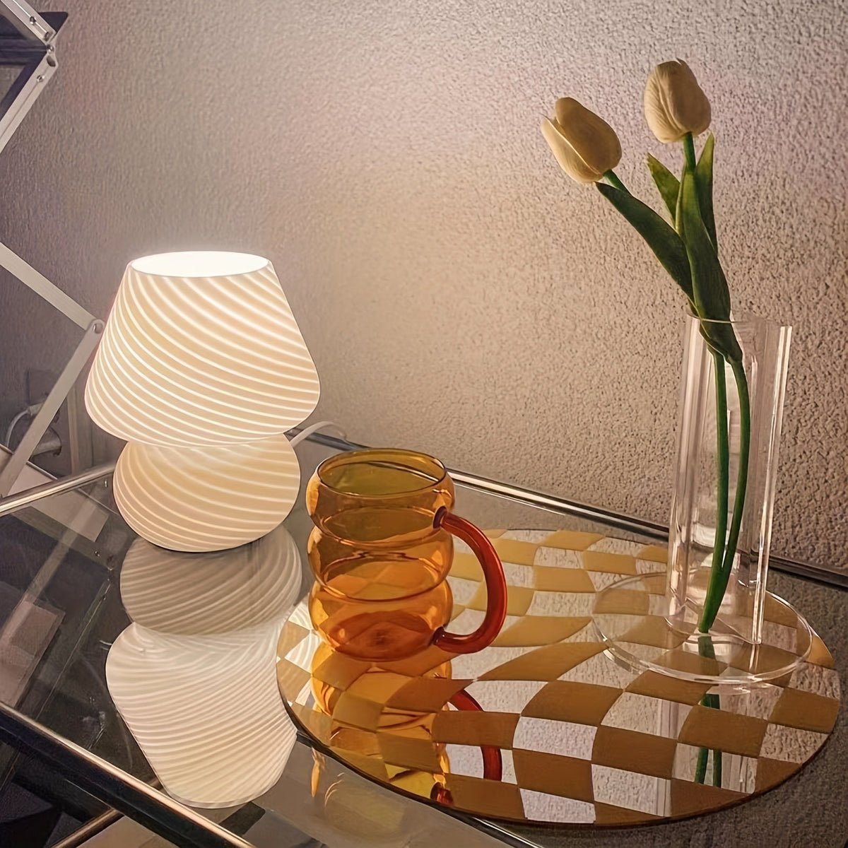 Murano-Style Swirl Glass Mushroom Lamp