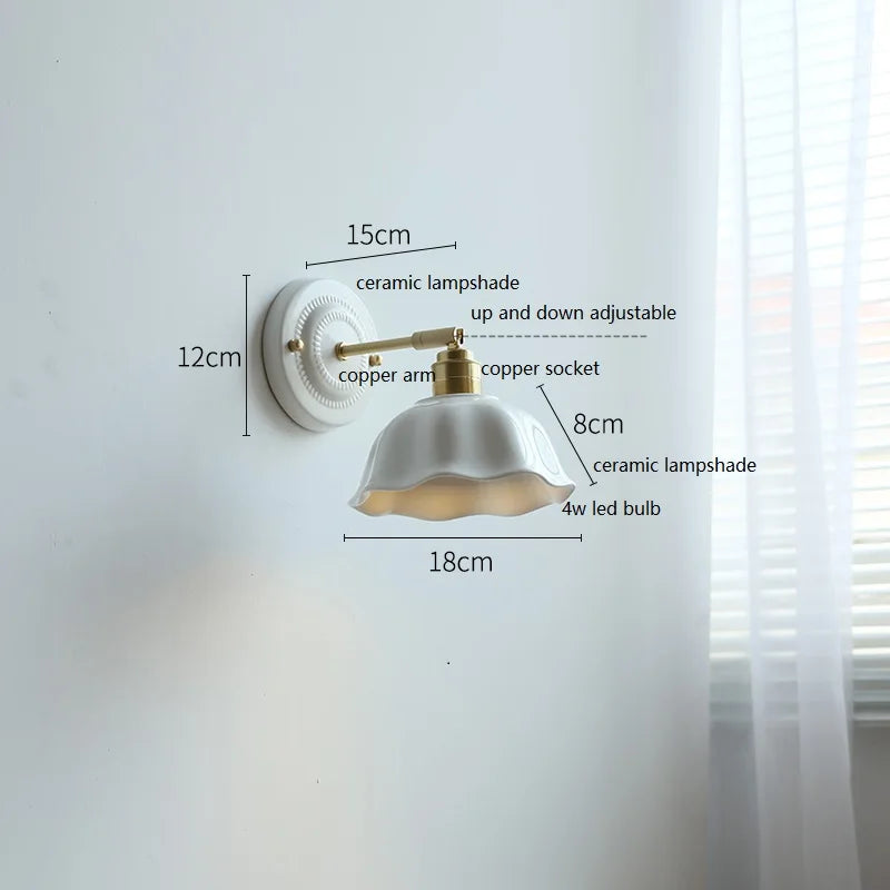 Nordic Cream Ceramic Flower Wall Lamp
