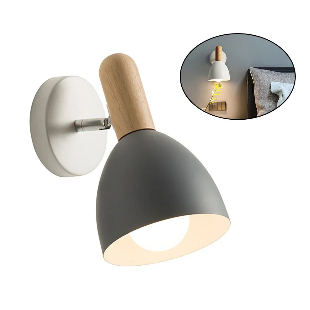 Nordic Wood Adjustable Bedside Wall Lamp