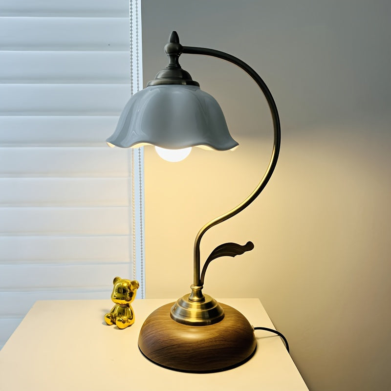 Vintage Gooseneck Floral Glass Table Lamp