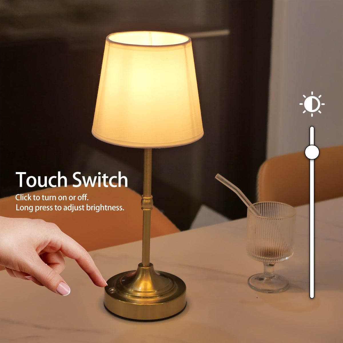 Brushed Metal Cordless Dimmable Table Lamp