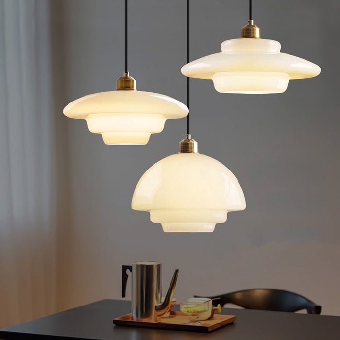 White Glass Mid-Century Pendant Light