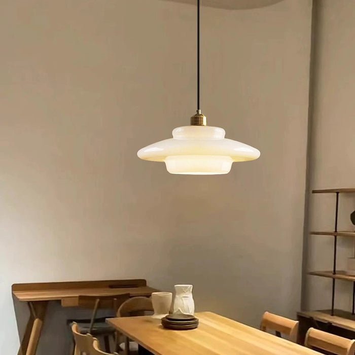 White Glass Mid-Century Pendant Light