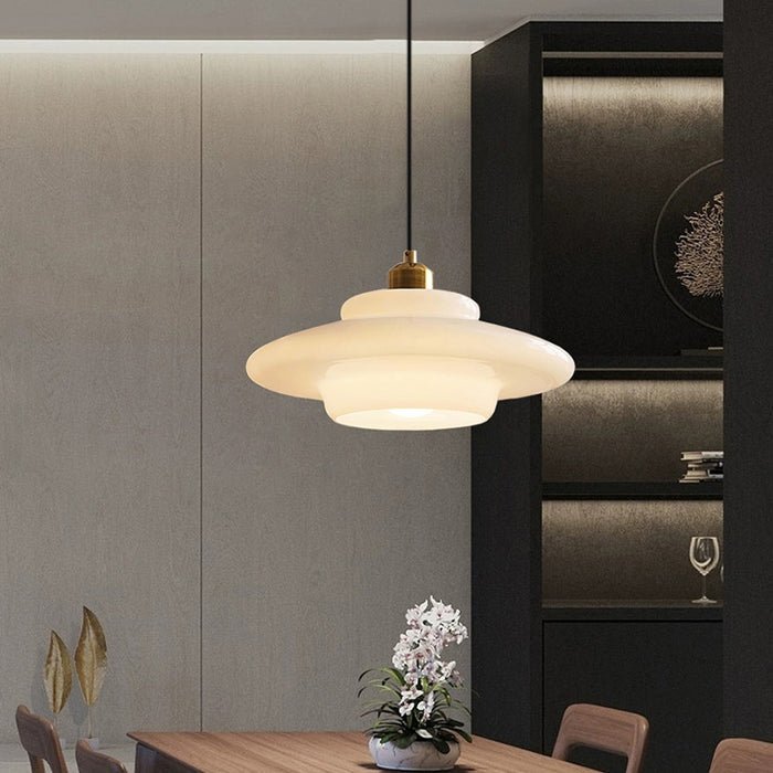 White Glass Mid-Century Pendant Light