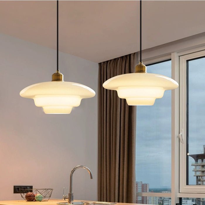 White Glass Mid-Century Pendant Light