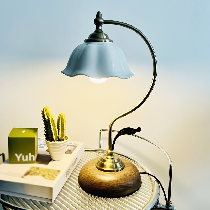 Vintage Gooseneck Floral Glass Table Lamp