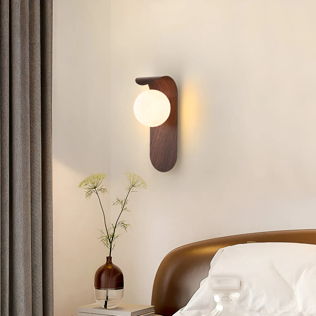 Icar Scandinavian Wood & Glass Wall Lamp