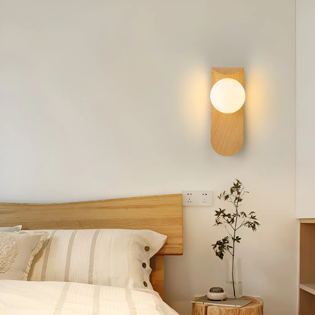 Icar Scandinavian Wood & Glass Wall Lamp