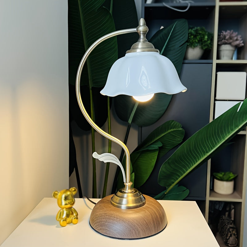 Vintage Gooseneck Floral Glass Table Lamp