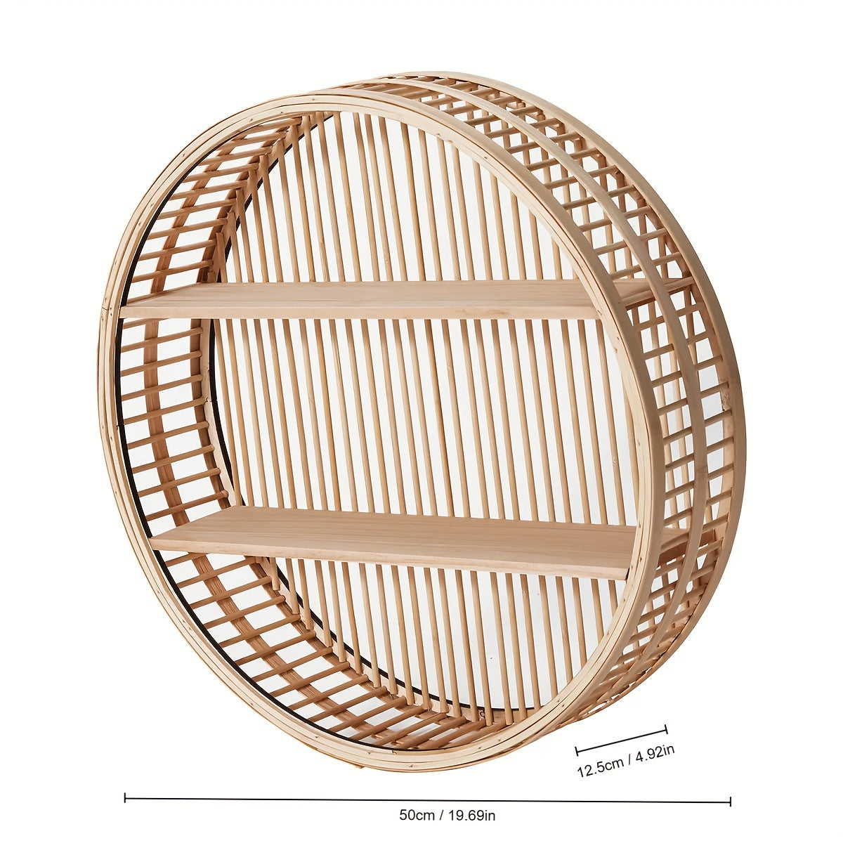 Round Bamboo Two-Tier Wall Shelf