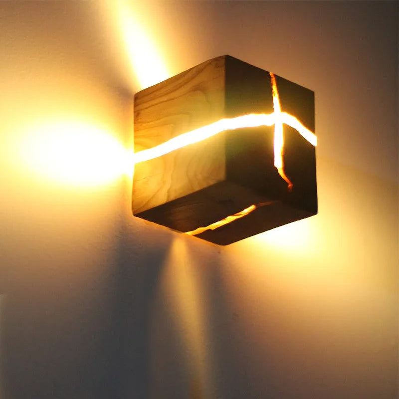 WoodAura Hand-Carved Wood & Resin Wall Light