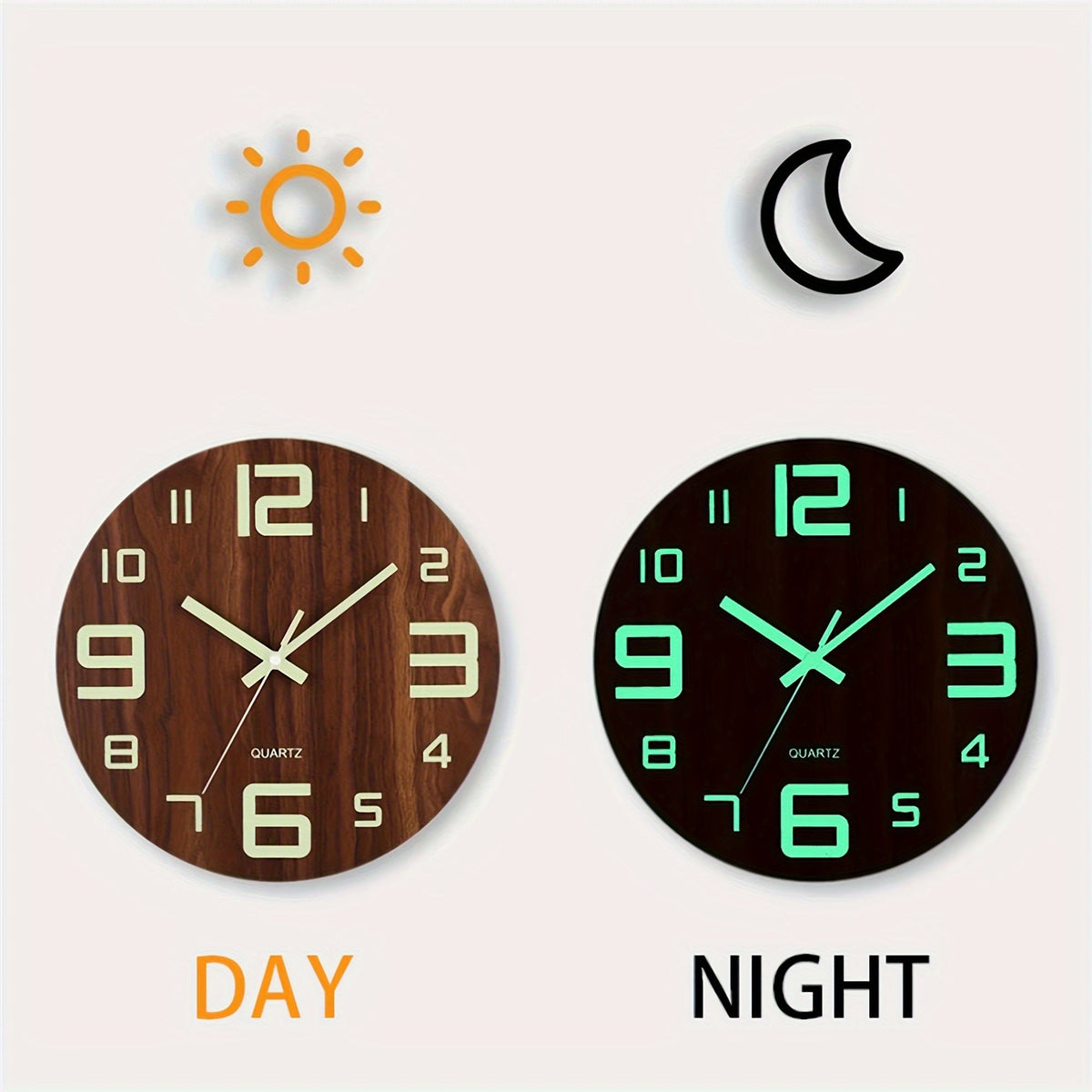 Walnut Glow-in-the-Dark Wall Clock