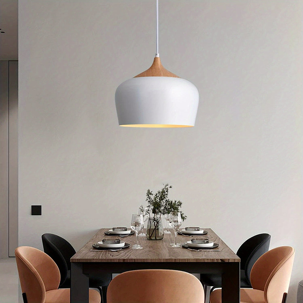 Scandinavian Iron & Wood Grain Pendant