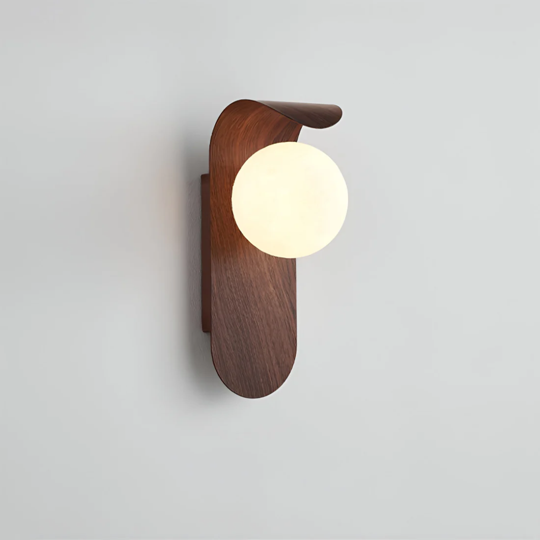 Icar Scandinavian Wood & Glass Wall Lamp