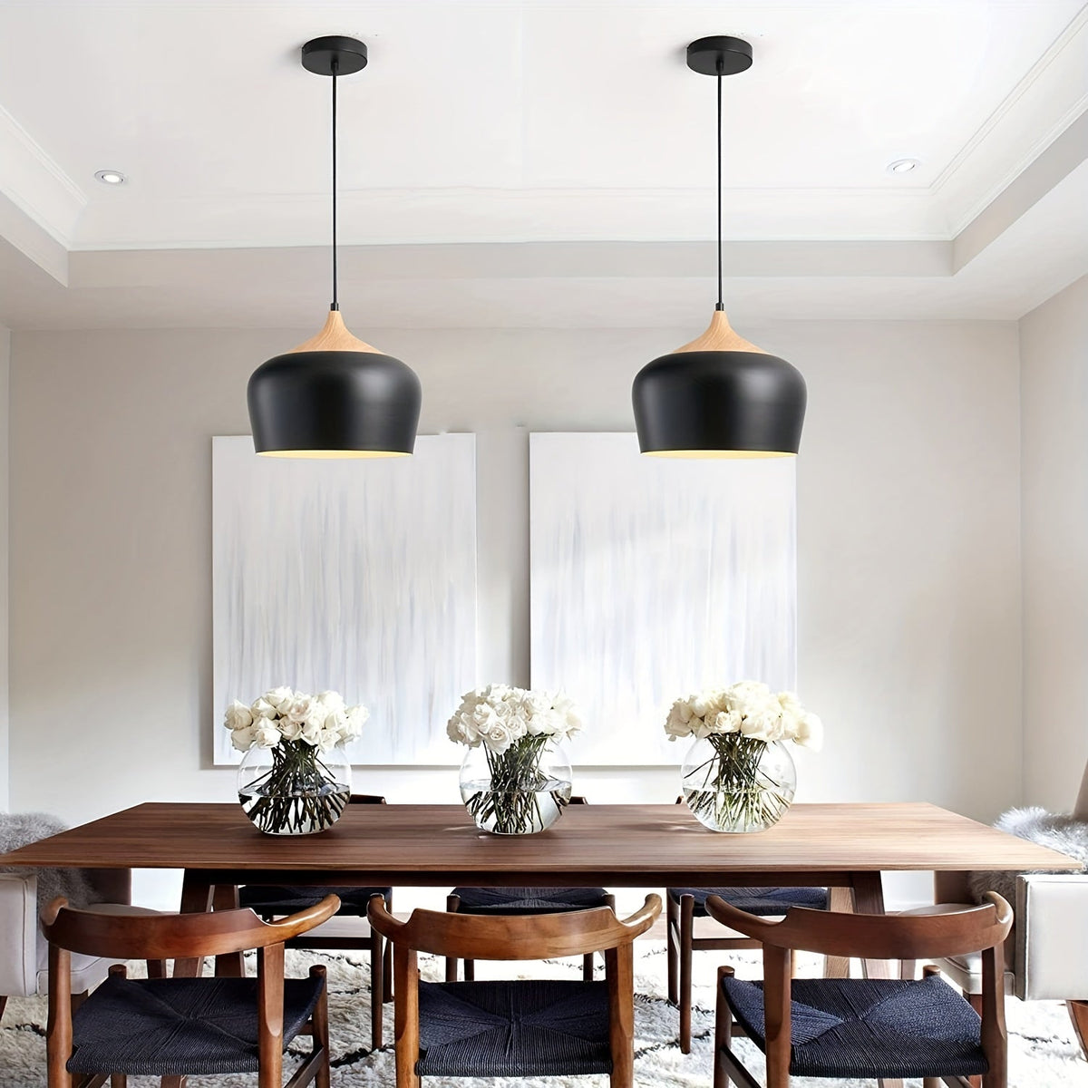 Scandinavian Iron & Wood Grain Pendant