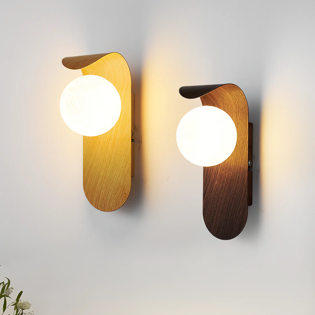 Icar Scandinavian Wood & Glass Wall Lamp