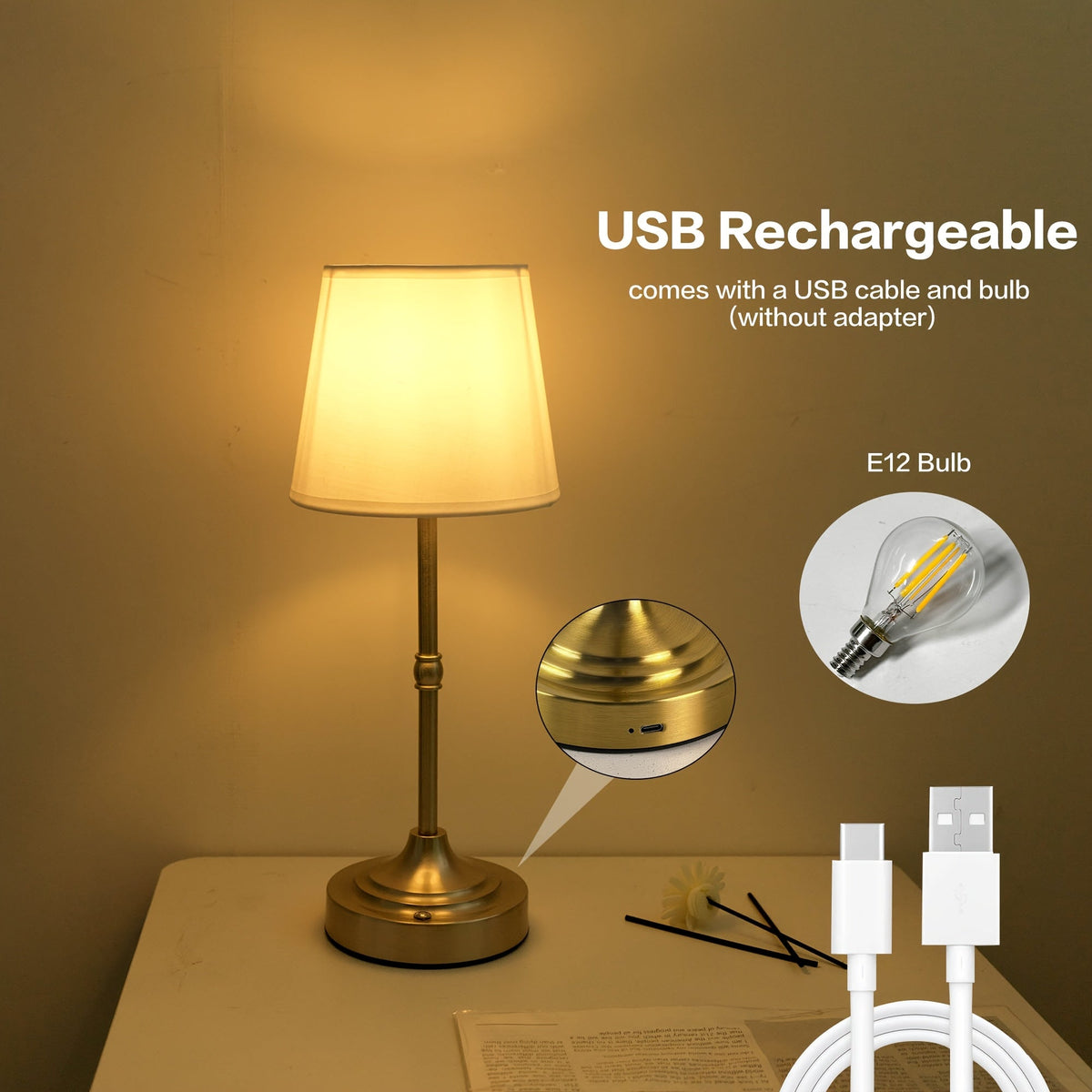 Brushed Metal Cordless Dimmable Table Lamp
