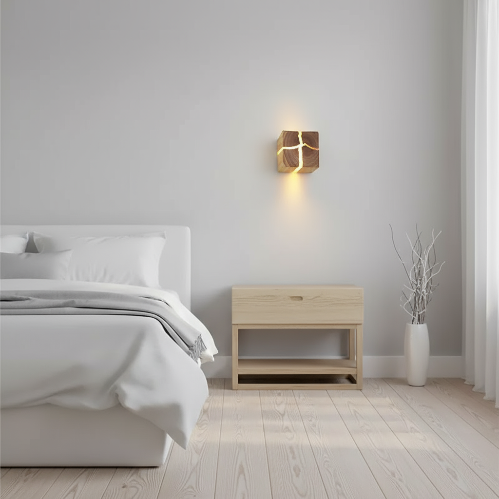 WoodAura Hand-Carved Wood & Resin Wall Light