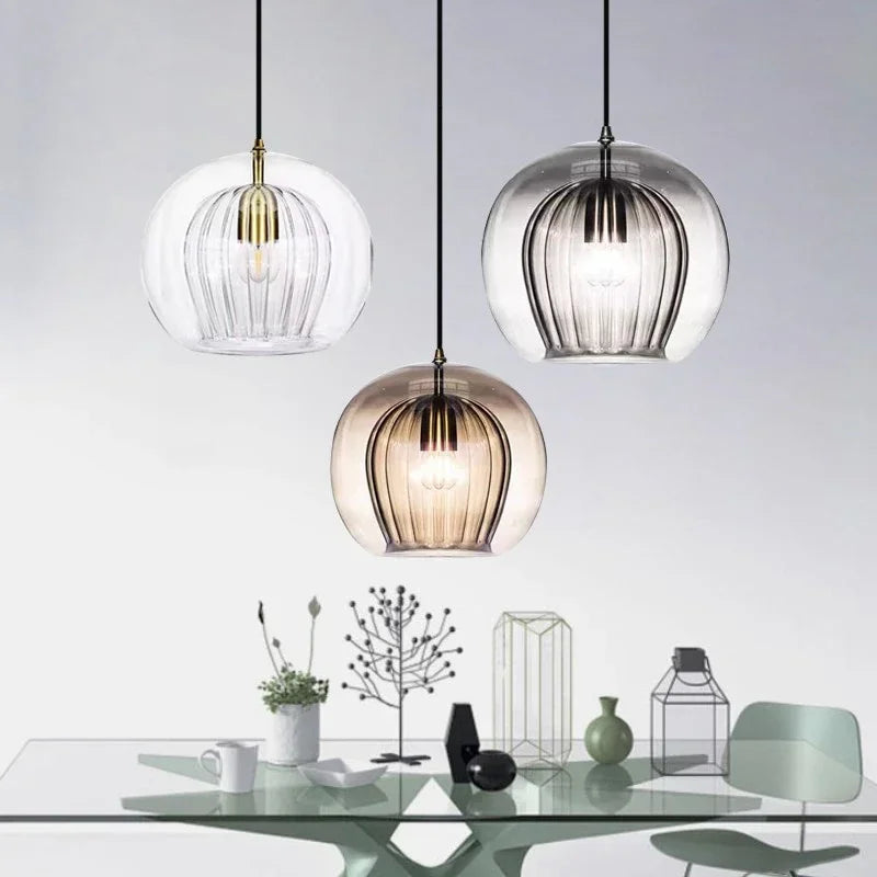 LuxeSphere Ribbed Glass Pendant Light
