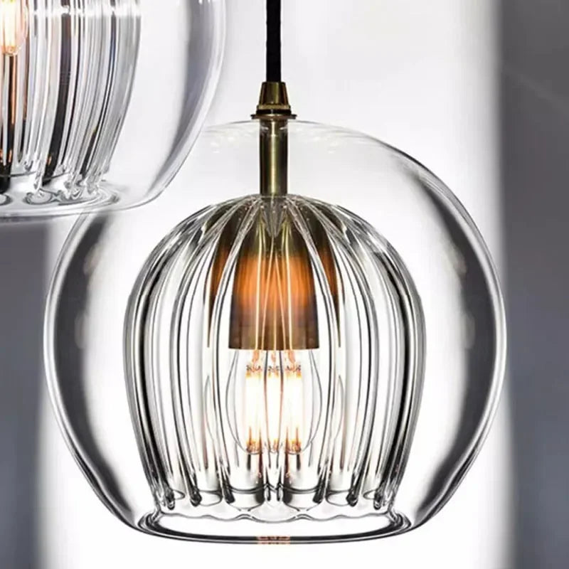 LuxeSphere Ribbed Glass Pendant Light