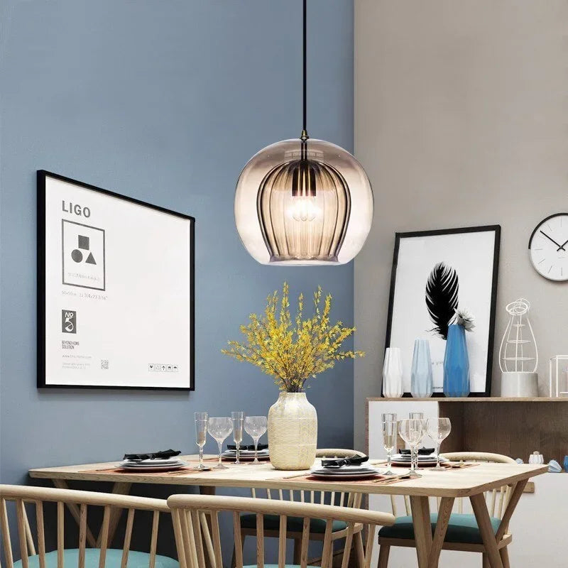 LuxeSphere Ribbed Glass Pendant Light