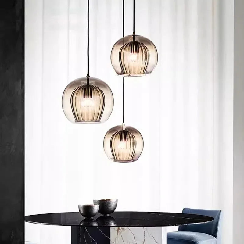 LuxeSphere Ribbed Glass Pendant Light