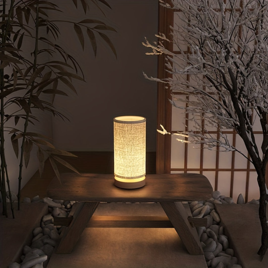 Wooden Base Linen Shade Table Lamp