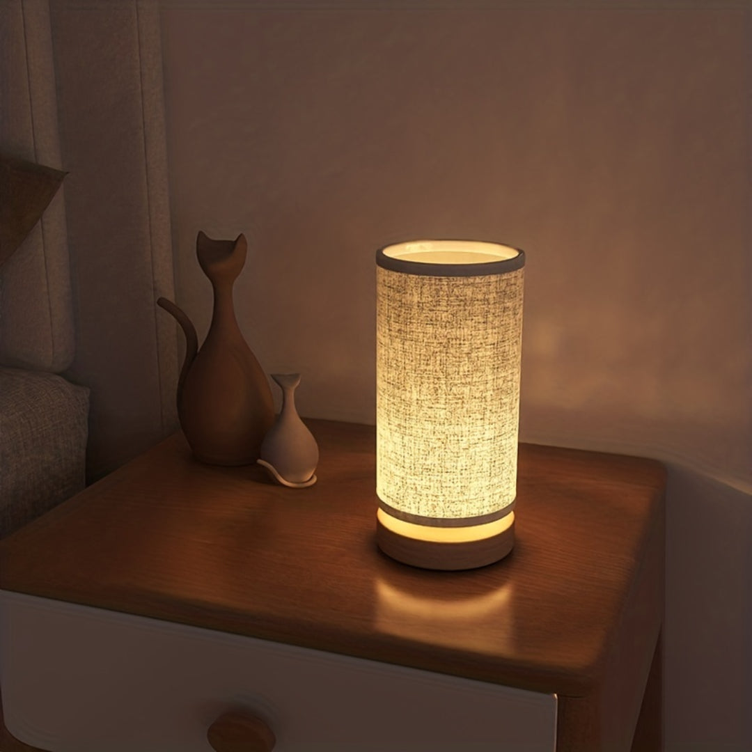 Wooden Base Linen Shade Table Lamp