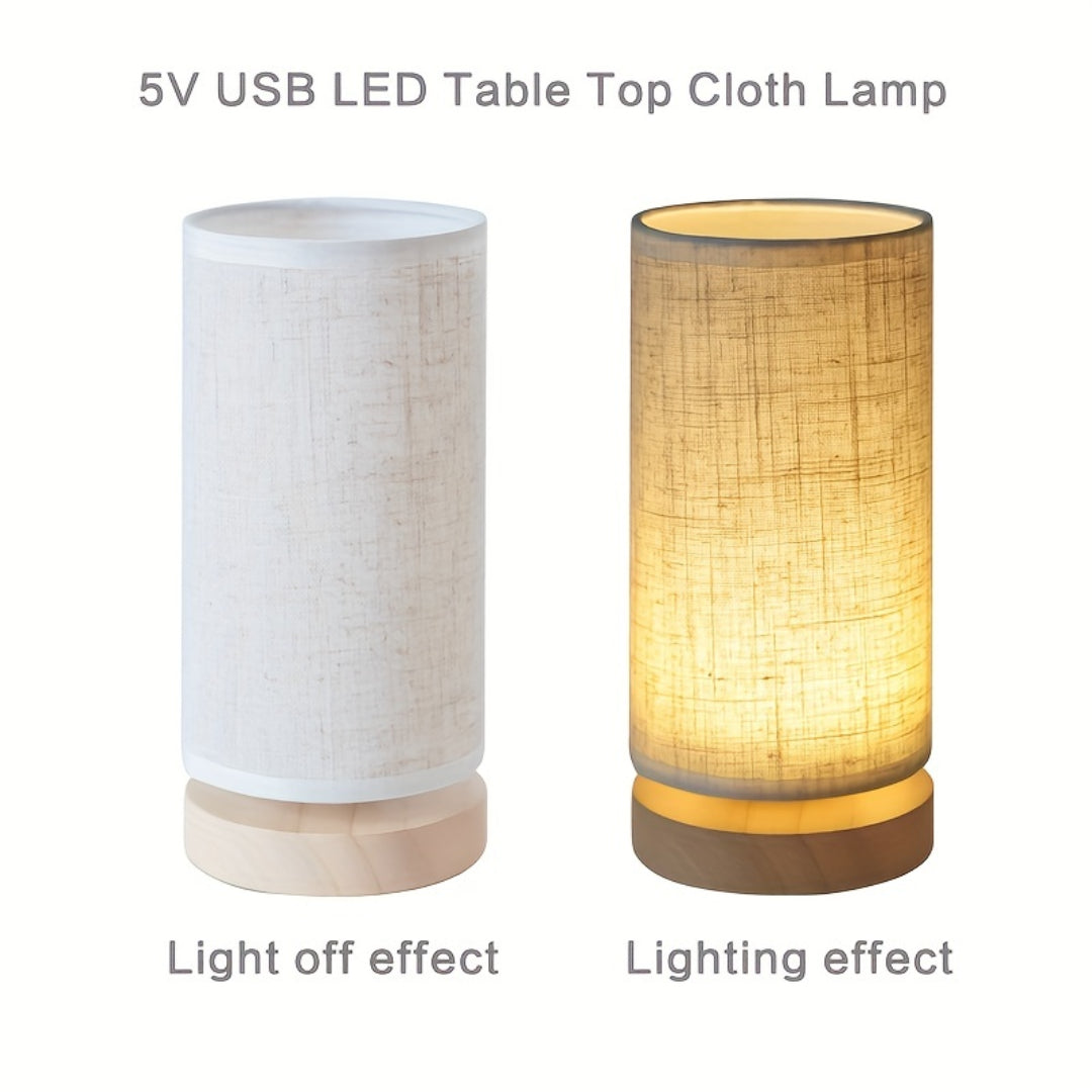 Wooden Base Linen Shade Table Lamp