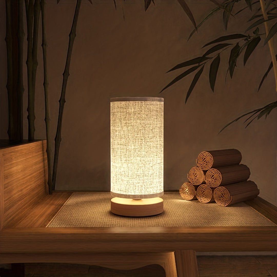 Wooden Base Linen Shade Table Lamp