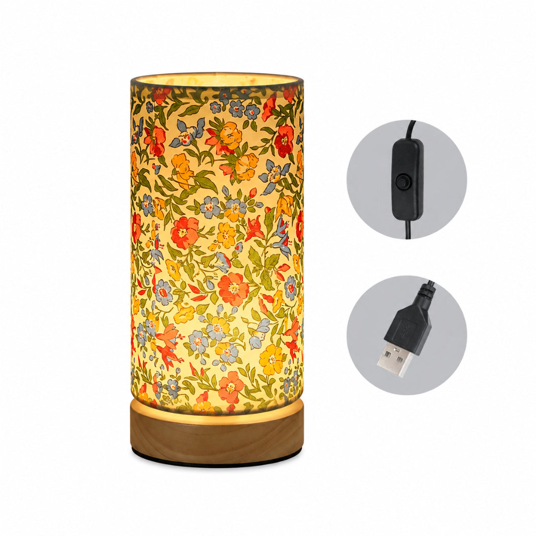 Wooden Base Linen Shade Table Lamp