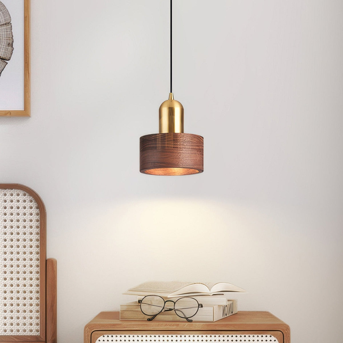 Japanese Walnut & Brass Cylinder Pendant