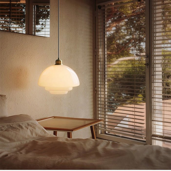 White Glass Mid-Century Pendant Light