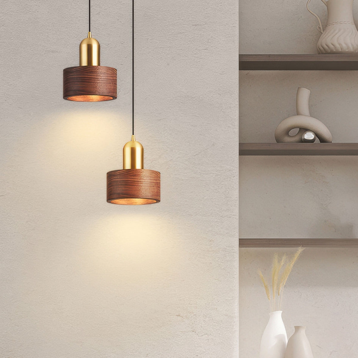 Japanese Walnut & Brass Cylinder Pendant