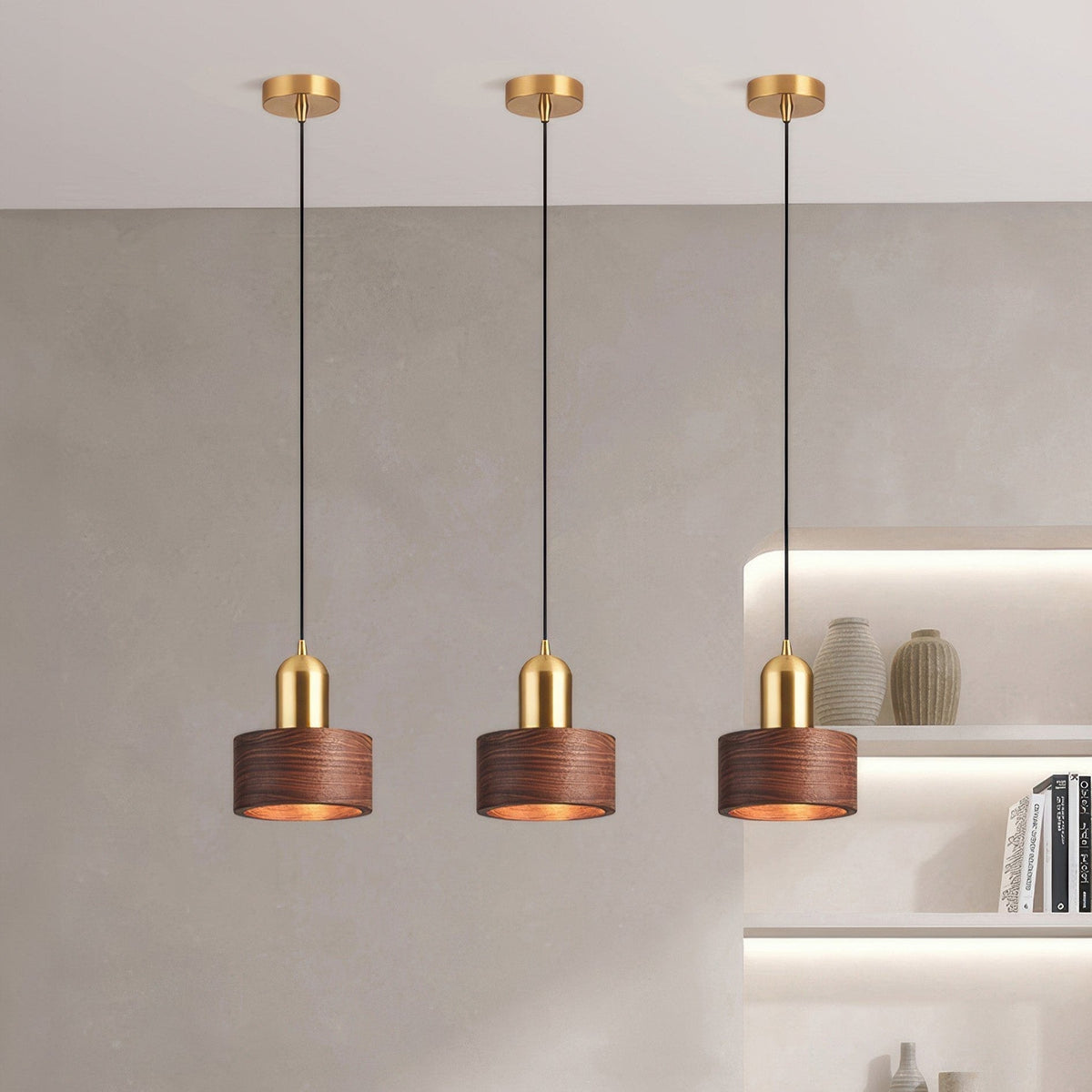 Japanese Walnut & Brass Cylinder Pendant