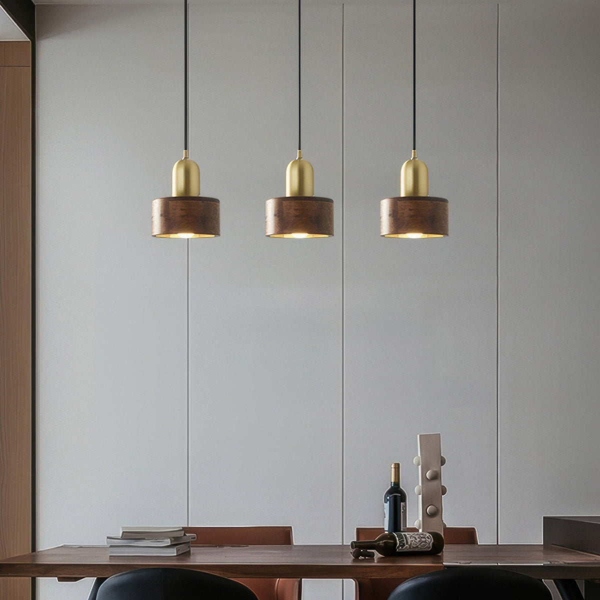 Japanese Walnut & Brass Cylinder Pendant