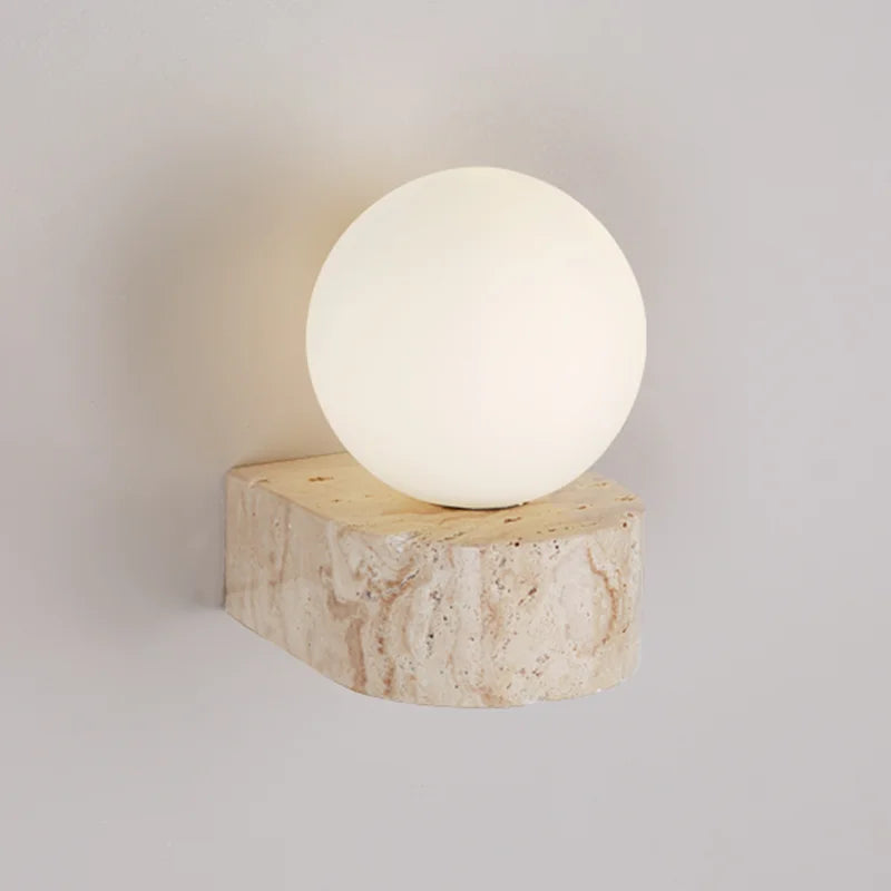 Travertine Stone Glass Globe Wall Lamp