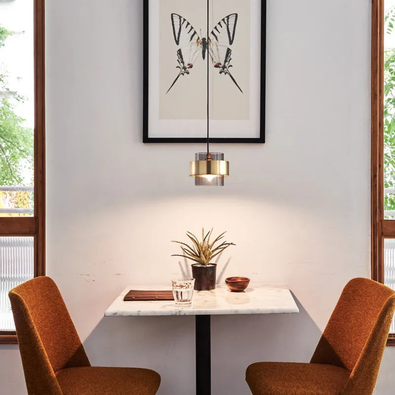 Nordic Smoked Glass & Brass Pendant Light