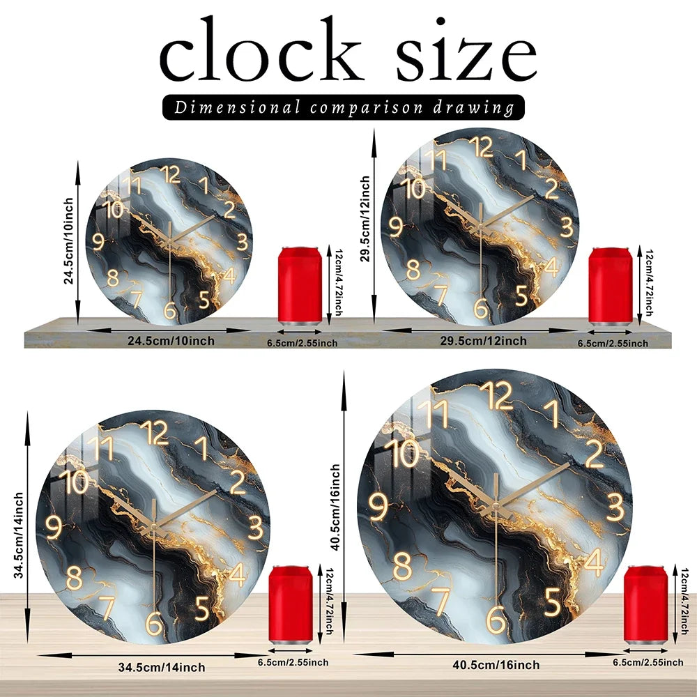 Blue & Gold Marble Effect Wall Clock