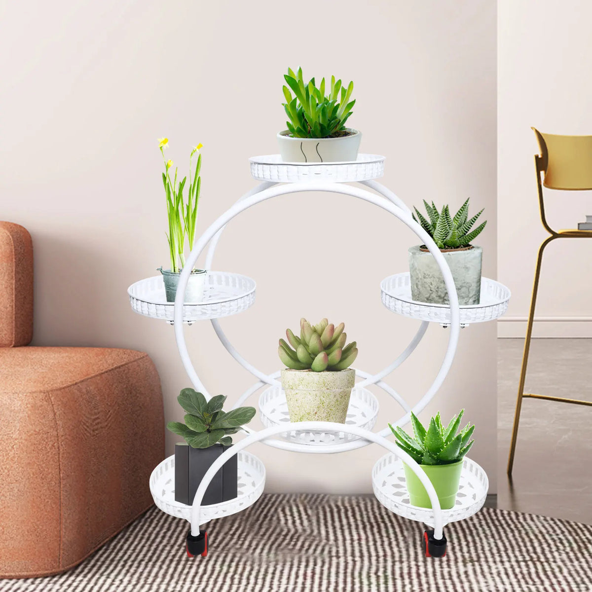 Metal 6-Tier Plant Stand with Wheels