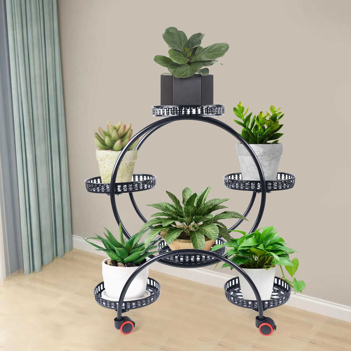 Metal 6-Tier Plant Stand with Wheels