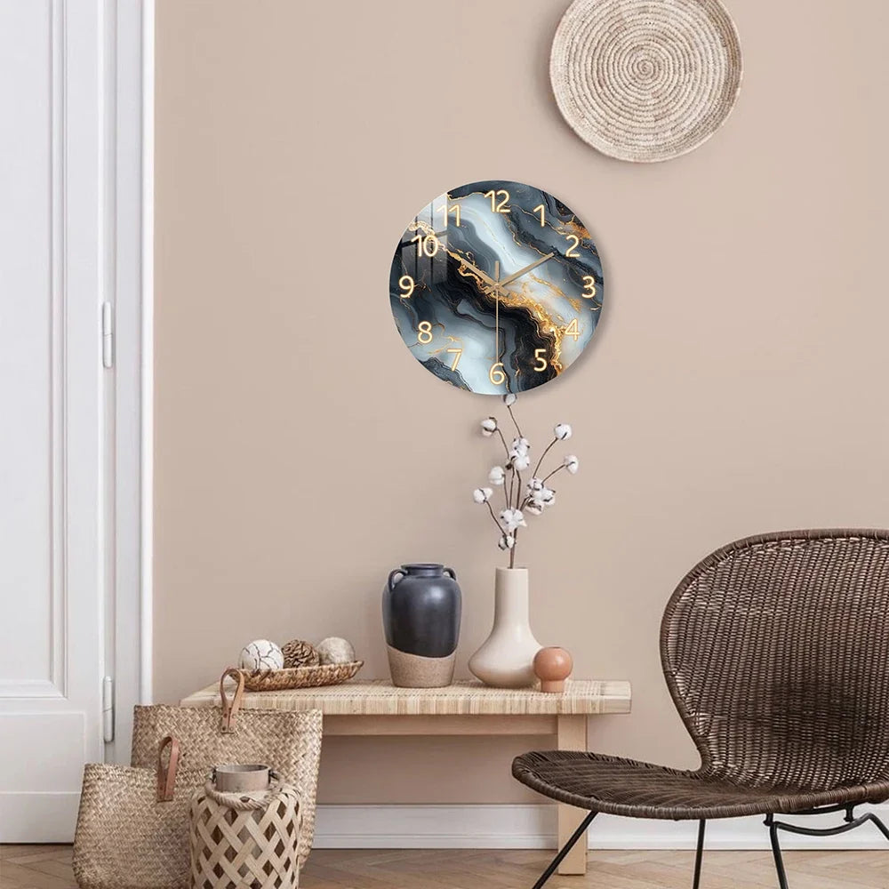 Blue & Gold Marble Effect Wall Clock