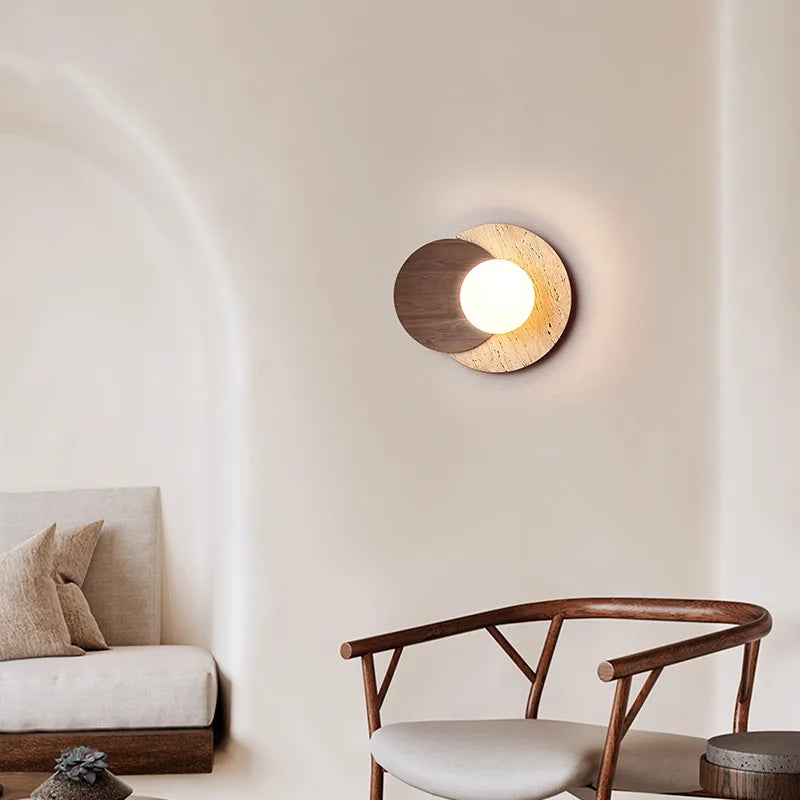 Wabi-Sabi Natural Stone & Wood Wall Lamp