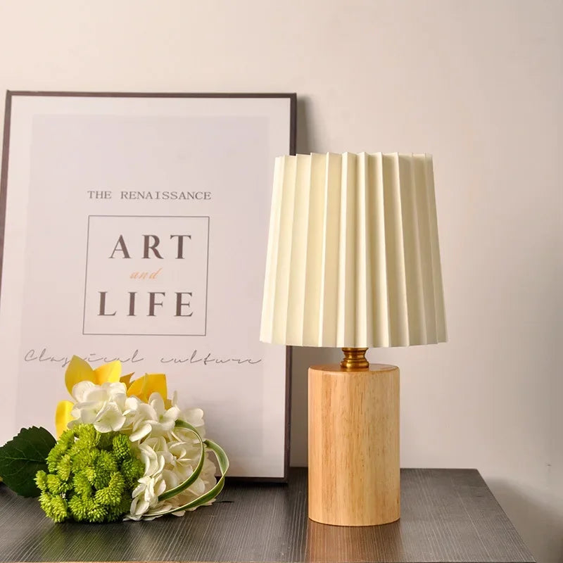 Nordic Pleated Shade Wood Table Lamp