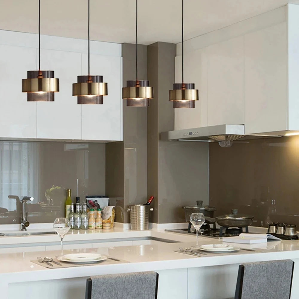 Nordic Smoked Glass & Brass Pendant Light
