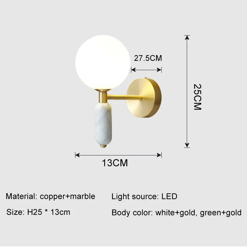 Marble & Glass Globe Gold Wall Lamp