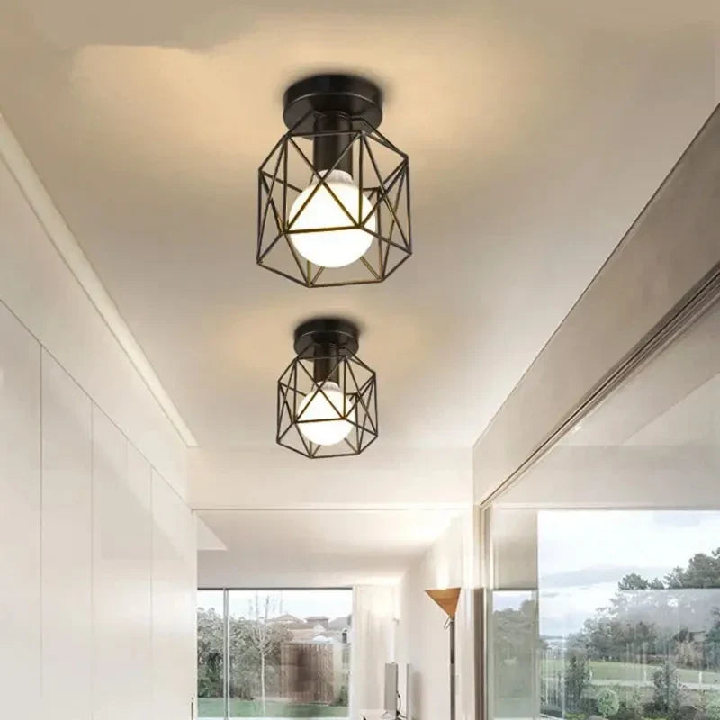 Geometric Metal Cage Ceiling Light