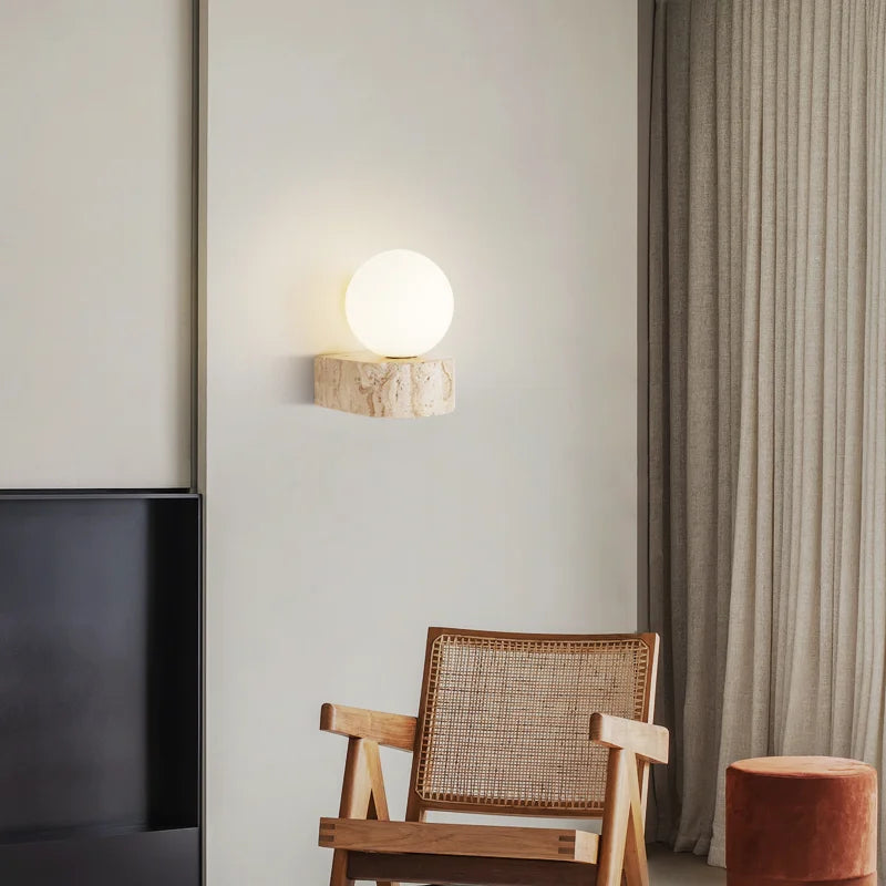 Travertine Stone Glass Globe Wall Lamp