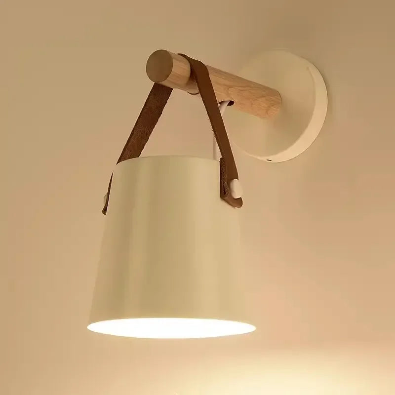 Nordic Wood & Leather Hanging Wall Lamp